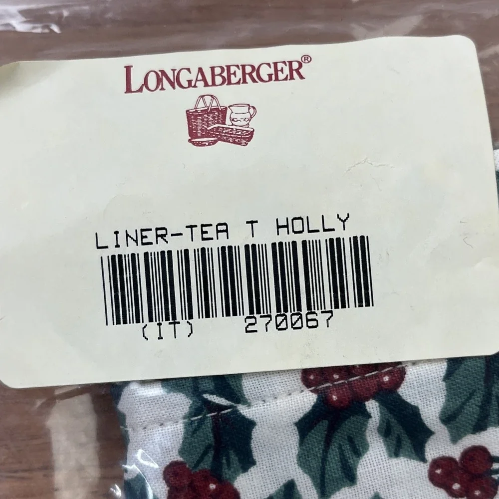 Longaberger Fabric Liner in Traditional Holly Fits Tea Basket 270067 NEW